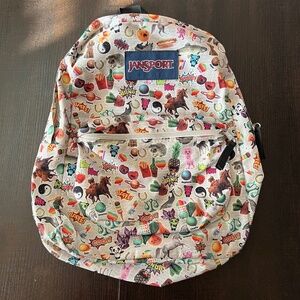 JanSport SuperBreak Backpack Multicolor Sticker Collage Print Retro Icons 16.7"